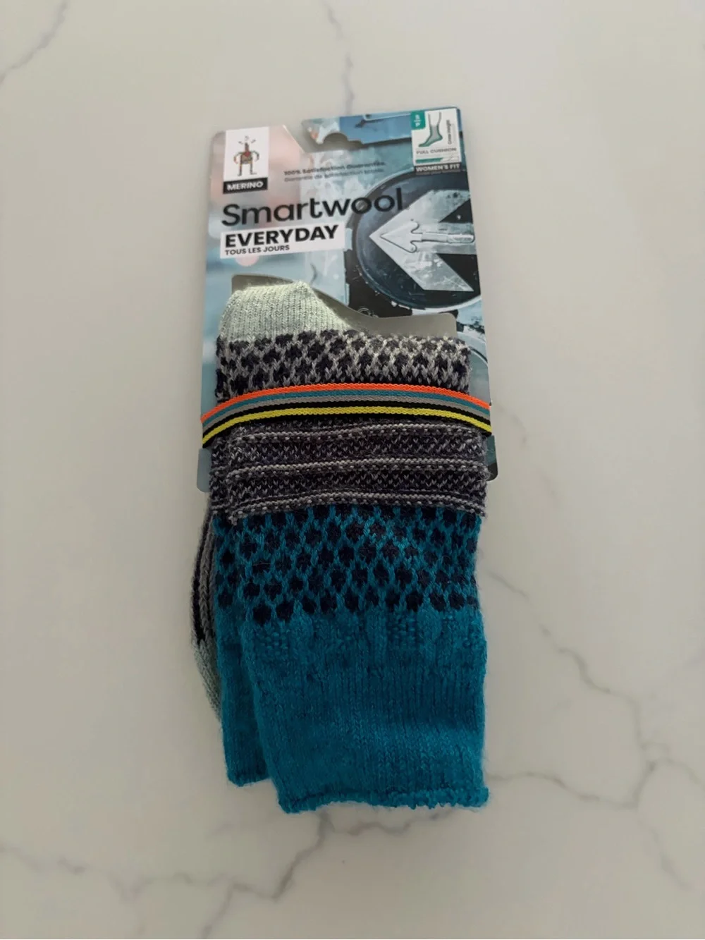 SmartWool Everyday S Popcorn Cable Crew Socks Blue Full Cushion NWT
